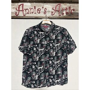 Zara Man Animal Print Relaxed Fit Short Sleeve Button Down Shirt Men's Size M